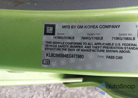 2014 Chevrolet Spark Ls Auto from USA, damaged, VIN KL8CB6S94EC477860